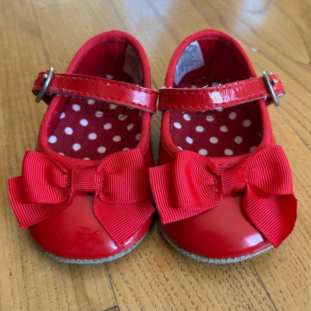 Janie And Jack Red Baby Shoes Mary Jane Ballet Flats Red Christmas Outfit Size 2